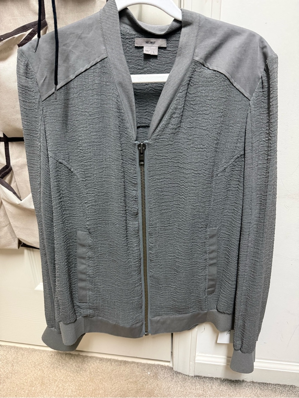 Helmut Lang Green Textured Zip Front Bomber